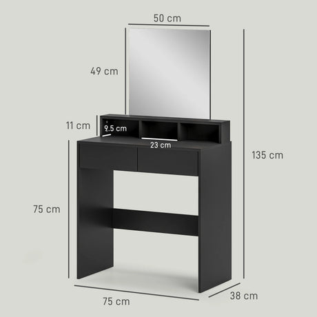 HOMCOM Multi-Storage Dressing Table, with Mirror - Black