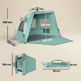 Outsunny 2-3 Person Pop Up Beach Tent, UPF15+ Sun Shelter with Extended Floor, Sandbags, Mesh Windows and Carry Bag, Green