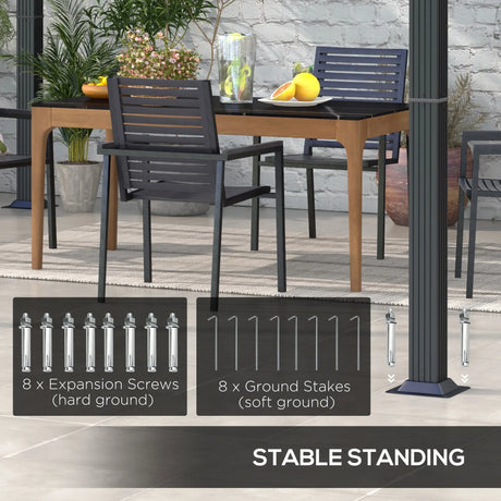 Outsunny 3 x 3(m) Retractable Pergola, Garden Gazebo Shelter with Aluminium Frame, for Grill, Patio, Deck, Dark Grey