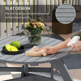 Outsunny 6 Seater Wooden Picnic Table and Garden Benches Set, Round Garden Dining Set with 3 Benches and Umbrella Hole Outdoor Garden Park, Grey