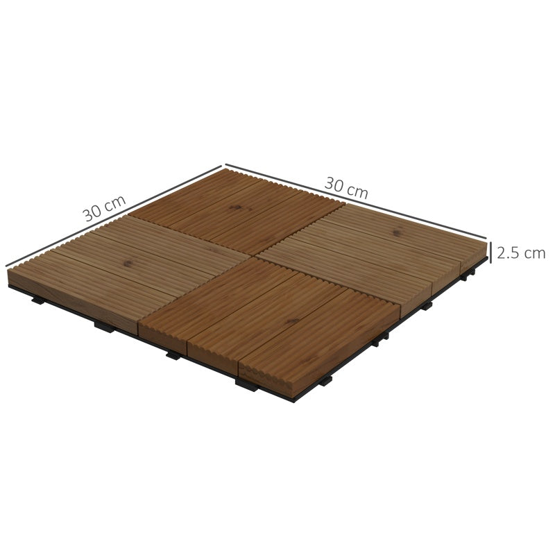 Outsunny 27 Pcs Wooden Interlocking Decking Tiles, 30 x 30 cm Anti-slip Outdoor Flooring Tiles, 0.81㎡ per Pack, All Weather Use for Patio, Balcony, Terrace, Hot Tub, Brown