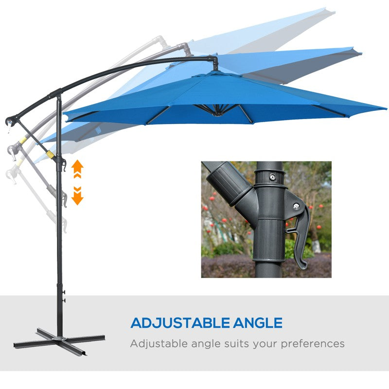 Outsunny 3(m) Offset Cantilever Parasol, with Cross Base - Blue