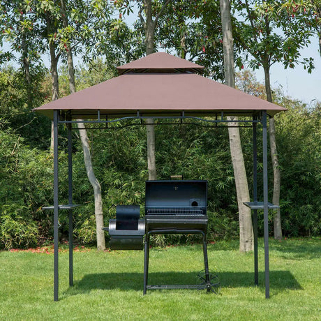 Outsunny 2.5x1.5m (8'x5') Grill Gazebo Canopy, Double Tiered Outdoor BBQ Gazebo Shelter with 2 Side Shelves for Garden, Patio, Barbecue, Picnic, Coffee