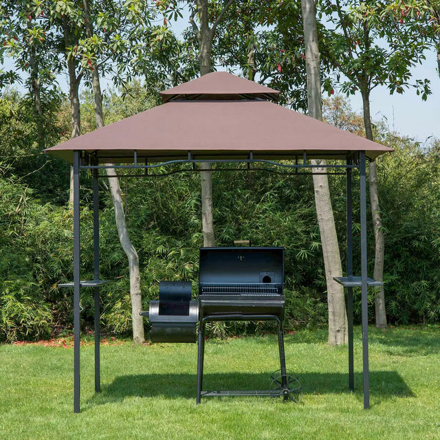 Outsunny 2.5x1.5m (8'x5') Grill Gazebo Canopy, Double Tiered Outdoor BBQ Gazebo Shelter with 2 Side Shelves for Garden, Patio, Barbecue, Picnic, Coffee