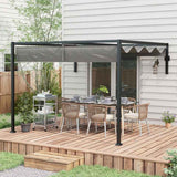 Outsunny 2 x 3(m) Lean To Steel Pergola, with Moving Fabric Canopy - Dark Grey