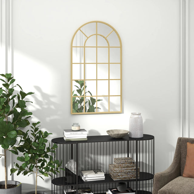 HOMCOM 110 x 65 cm Arched Decorative Wall Mirror for Bedroom Living Room, Modern Window Bathroom Mirror for Home Decor
