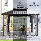 Outsunny 3x3 m Hardtop Gazebo Canopy with UPF50+ Double Galvanised Steel Roof, Aluminium Garden Gazebo Permanent Pavilion, Brown