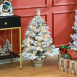 HOMCOM 3ft Snowy Tabletop Christmas Tree, with LED Lights