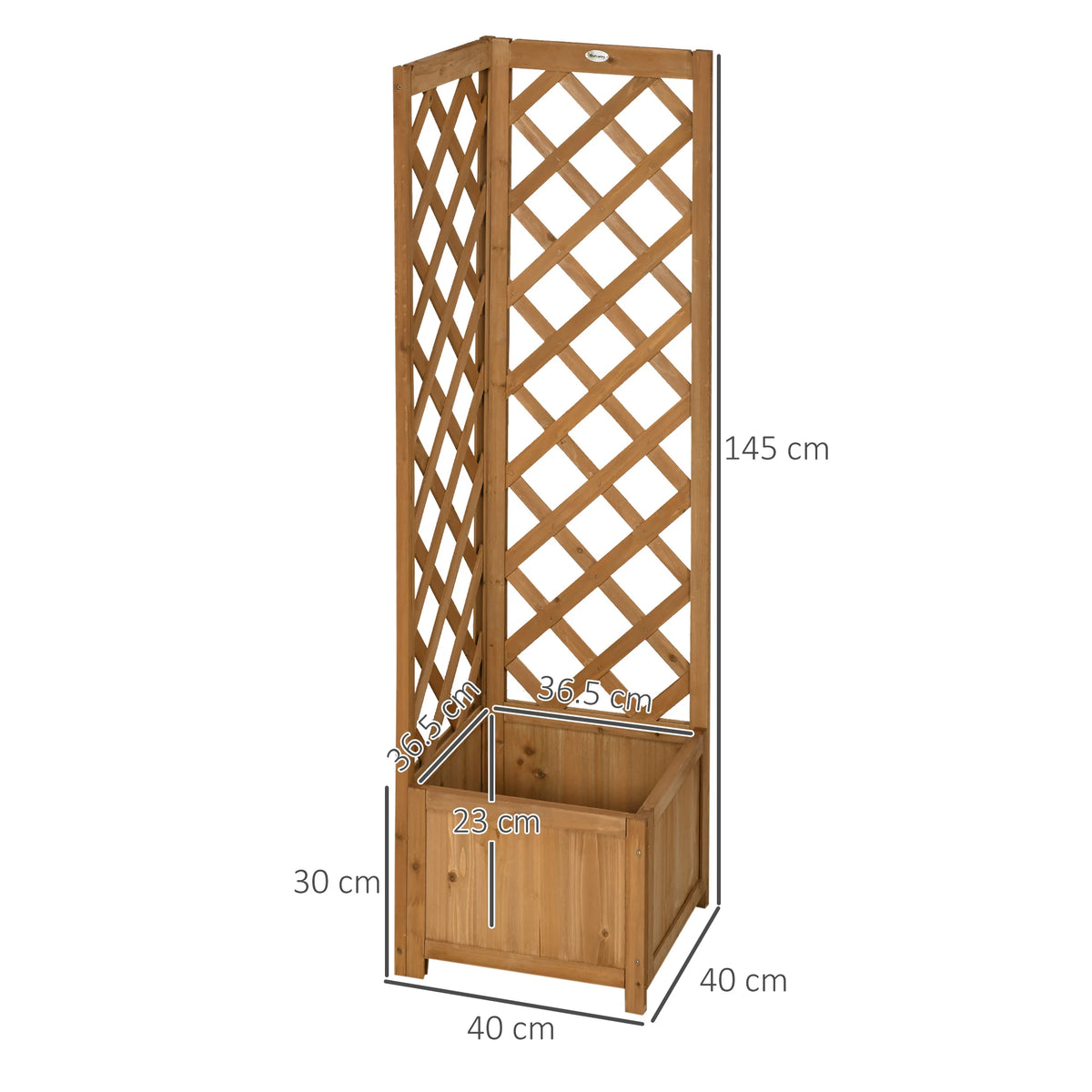 Outsunny Wooden Planter with Corner Trellis, Freestanding Raised Garden Bed with Drainage Bottom, Outdoor Planter Box, Brown