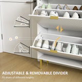 HOMCOM Narrow Shoe Cabinet with 4 Flip Drawers - White