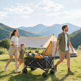 Outsunny Outdoor Folding Garden Trolley on Wheels, Capming Cargo Wagon Cart Trailer w/ Handle, Wheels for Beach Garden, Black