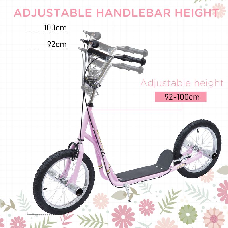 HOMCOM Stunt Scooter Non-Electric Pneumatic 16" Tyres Scooter-Pink