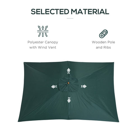Outsunny 2 x 3m Wooden Garden Parasol Umbrella Outdoor Sun Shade Canopy, Green