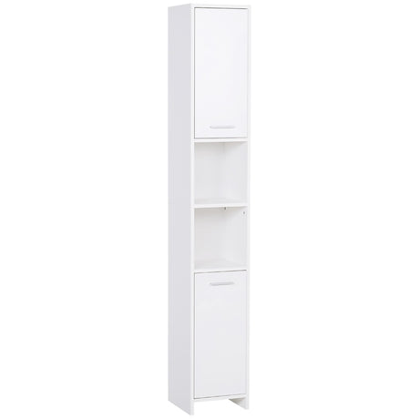 HOMCOM Bathroom Floor Storage Cabinet Slim Tallboy w/ Door Cupboard & Shelves For Living Room, Bedroom, Hallway White