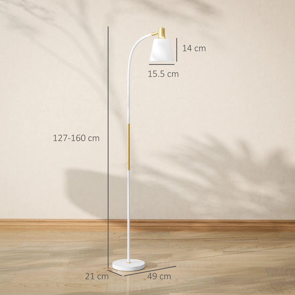 HOMCOM Floor Lamp for Living Room, Spotlight Reading Standing Lamp with Adjustable Height, Rocker on/off Switch, Indoor Task Lighting for Bedroom, Office,  White (Bulb not Included)