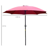 Outsunny 2.7M Garden Parasol Umbrella with Glass Fibre Ribs and Aluminium Frame, Tilting Sun Shade Shelter Canopy, Wine Red