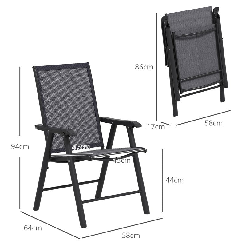 Outsunny Set of 6 Folding Garden Chairs, Metal Frame Garden Chairs Outdoor Patio Park Dining Seat with Breathable Mesh Seat, Dark Grey