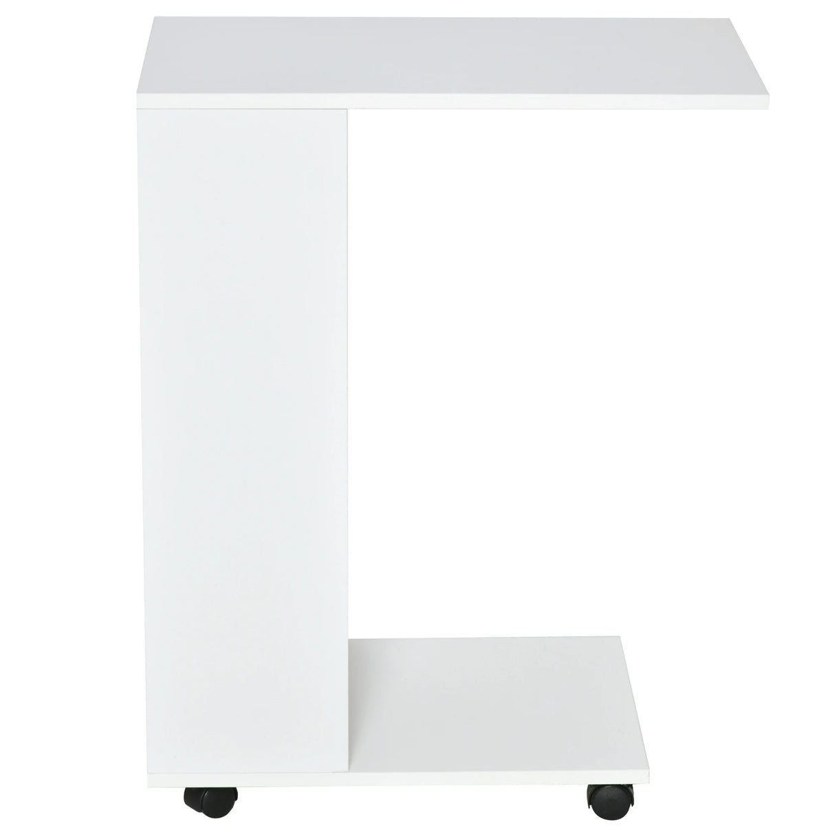HOMCOM Mobile Sofa Side Table C-Shape End Table with Storage and Casters for Laptop Coffee Snack, White