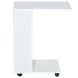 HOMCOM Mobile Sofa Side Table C-Shape End Table with Storage and Casters for Laptop Coffee Snack, White