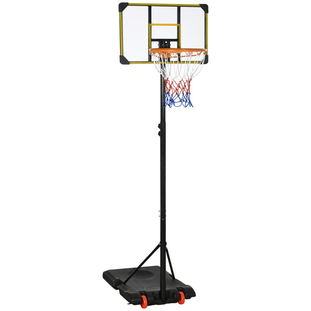 SPORTNOW Height Adjustable Basketball Hoop and Stand with Firm Backboard and Weighted Base, Portable Wheels, Yellow