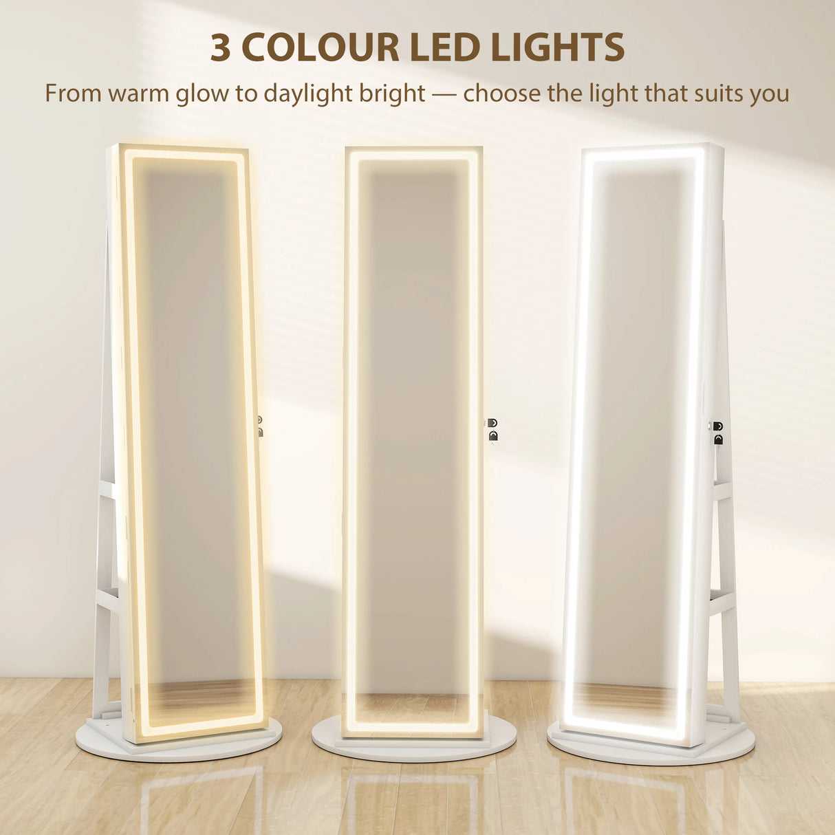 HOMCOM Storage Jewellery Cabinet, with Mirror and Lights - White