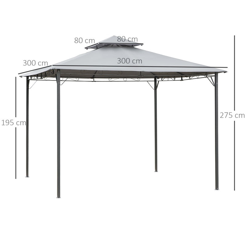 Outsunny 3x3(m) Outdoor Patio Gazebo Steel Canopy Tent Pavilion 2-Tier Roof Top Garden Sunshade Grey