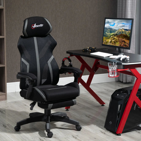 Vinsetto Mesh Office Chair Desk Task Computer Recliner with Footrest, Lumbar Back Support, Swivel Wheels, Adjustable Height for Home, Black Grey