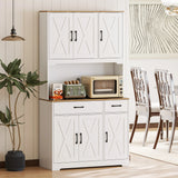 HOMCOM 175 cm Tall Kitchen Pantry Cabinet with Microwave Stand, Freestanding Pantry Cupboard, White