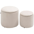 HOMCOM Modern Storage Ottoman with Removable Lid, Fabric Storage Stool, Foot Stool, Dressing Table Stool, Set of 2, Cream White