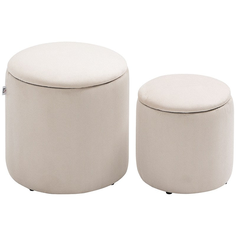 HOMCOM Modern Storage Ottoman with Removable Lid, Fabric Storage Stool, Foot Stool, Dressing Table Stool, Set of 2, Cream White