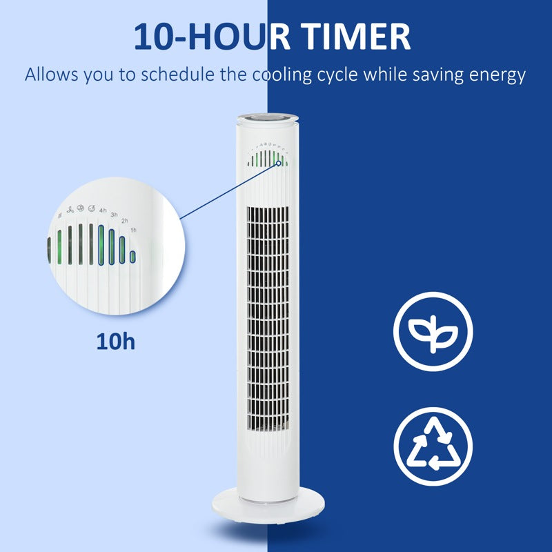 HOMCOM 30'' Freestanding Tower Fan, 3 Speed 3 Mode, 10h Timer, 70 Degree Oscillation, LED Light, 5M Remote Controller, White