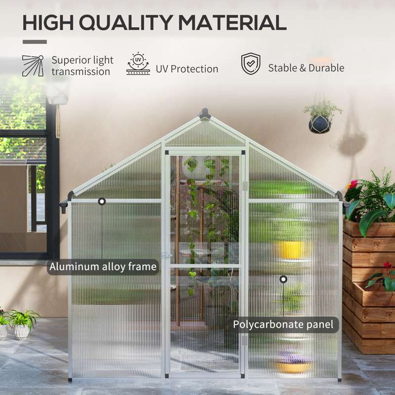 Outsunny 10 x 6ft Aluminium Frame Walk-In Greenhouse, with Foundation