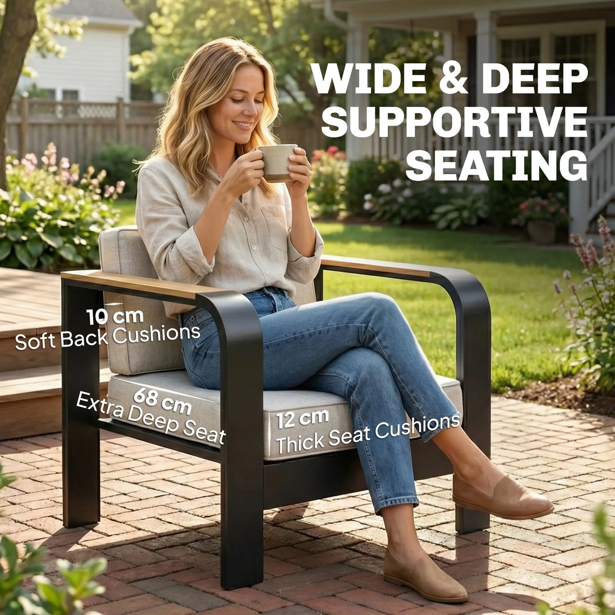 Outsunny 4 Seater Aluminium Garden Furniture Set, Olefin Cushions, Garden Sofa Set with Loveseat, Armchairs, Table, Beige
