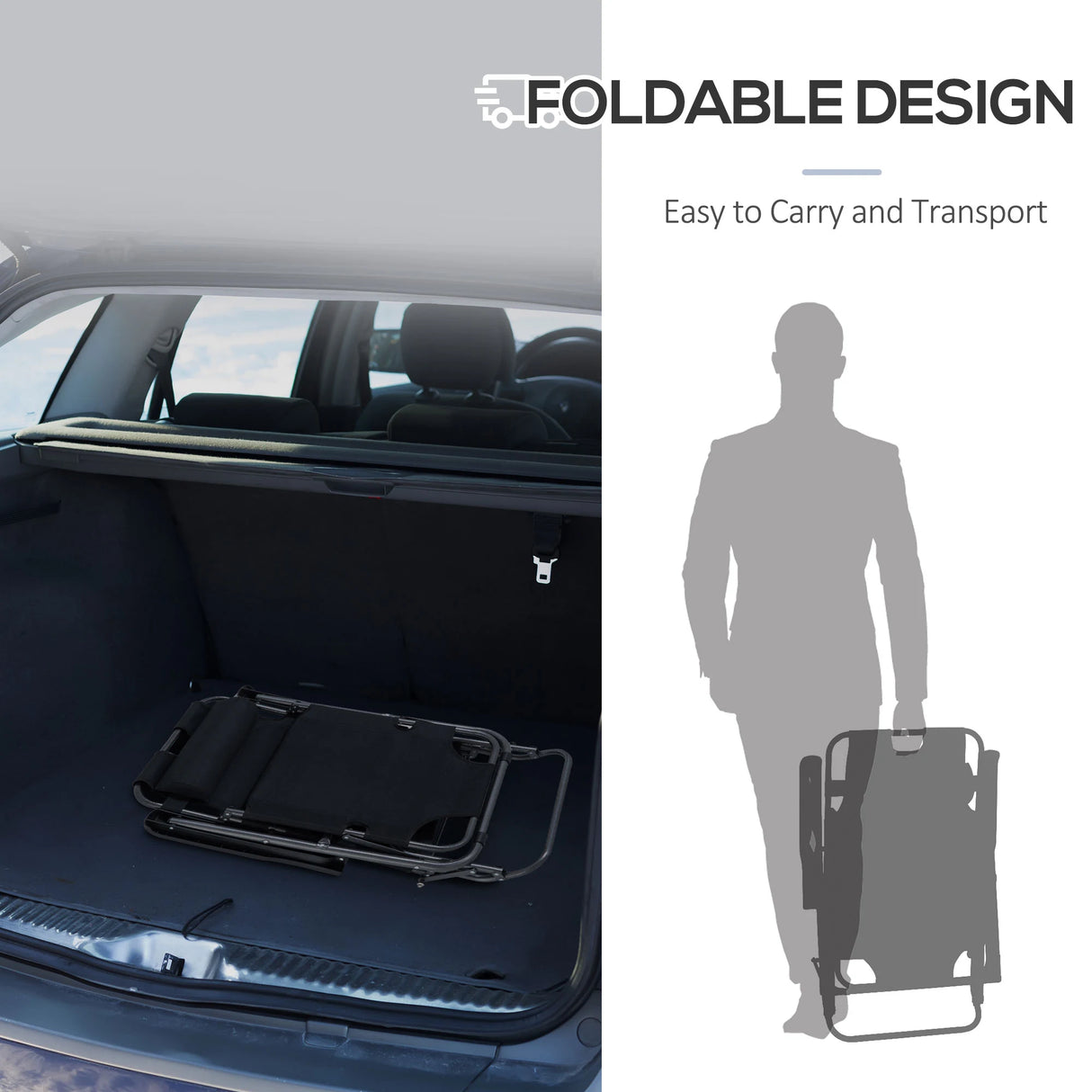 Outsunny 2 in 1 Folding Sun Lounger Reclining Garden Chair Set of 2 with 2-Level Adjustable Backrest, Outdoor Zero Gravity Recliner Garden Chairs with Head Pillow and Armrests, Black