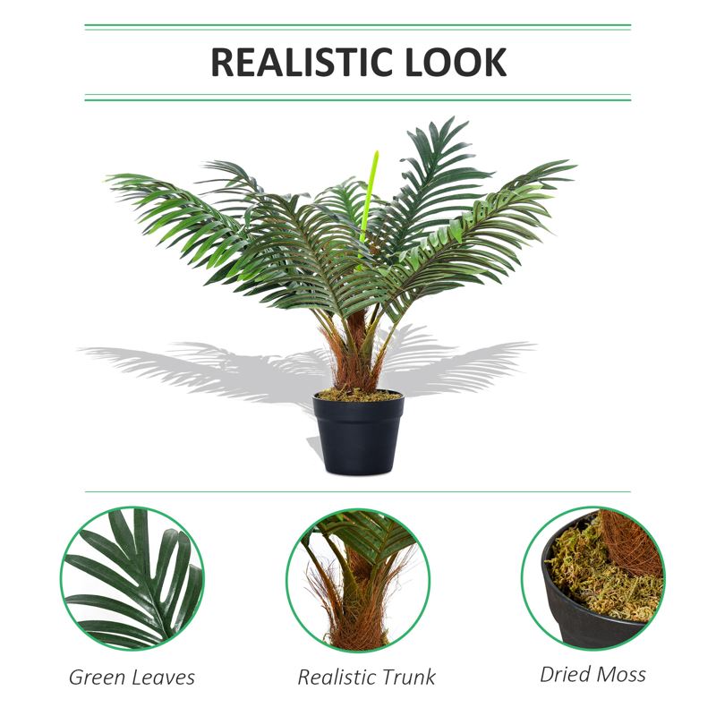 Outsunny 60cm/2FT Artificial Palm Tree Decorative Plant 8 Leaves with Nursery Pot, Fake Tropical Tree for Indoor Outdoor Décor