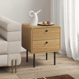 HOMCOM Bedside Table with 2 Drawers and Steel Legs - Oak
