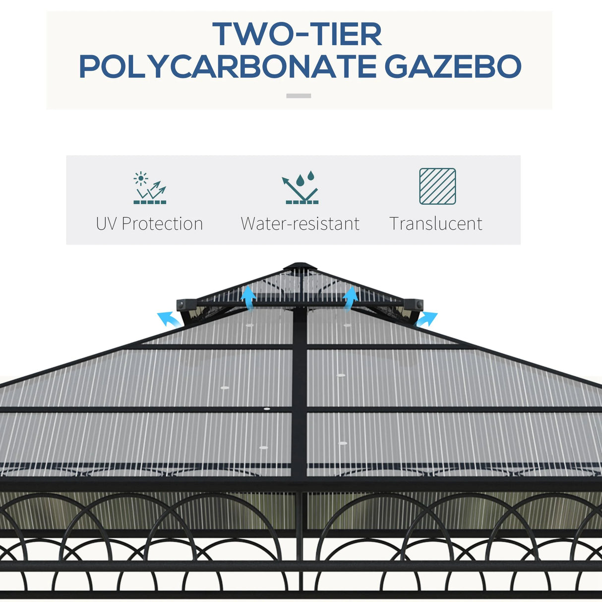 Outsunny 3 x 3 (m) Outdoor Polycarbonate Gazebo, Double Roof Hard Top Gazebo with Galvanised Steel Frame, Nettings & Curtains for Garden, Lawn, Patio and Deck, Khaki