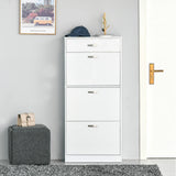 HOMCOM Shoe Cabinet with 3 Flip Drawers, High Gloss Shoe Storage Cabinet with Top Drawer and Adjustable Shelves, Shoe Cupboard for 18 Pairs, White