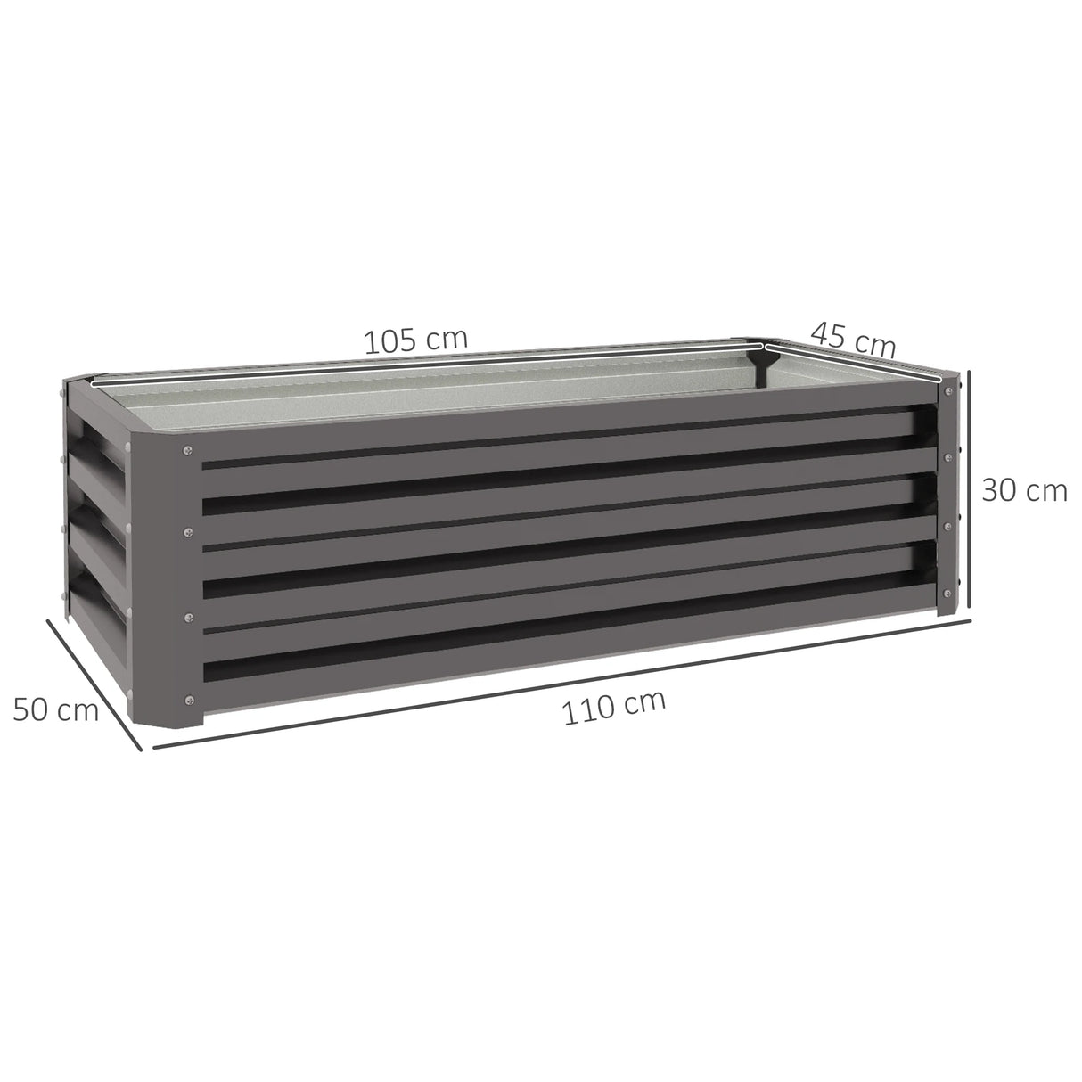 Outsunny Set of Two 110 x 50cm Steel Planter Boxes -  Dark Grey