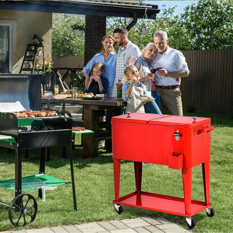 76L Portable Outdoor Rolling Cooler with Shelf for Party & BBQ