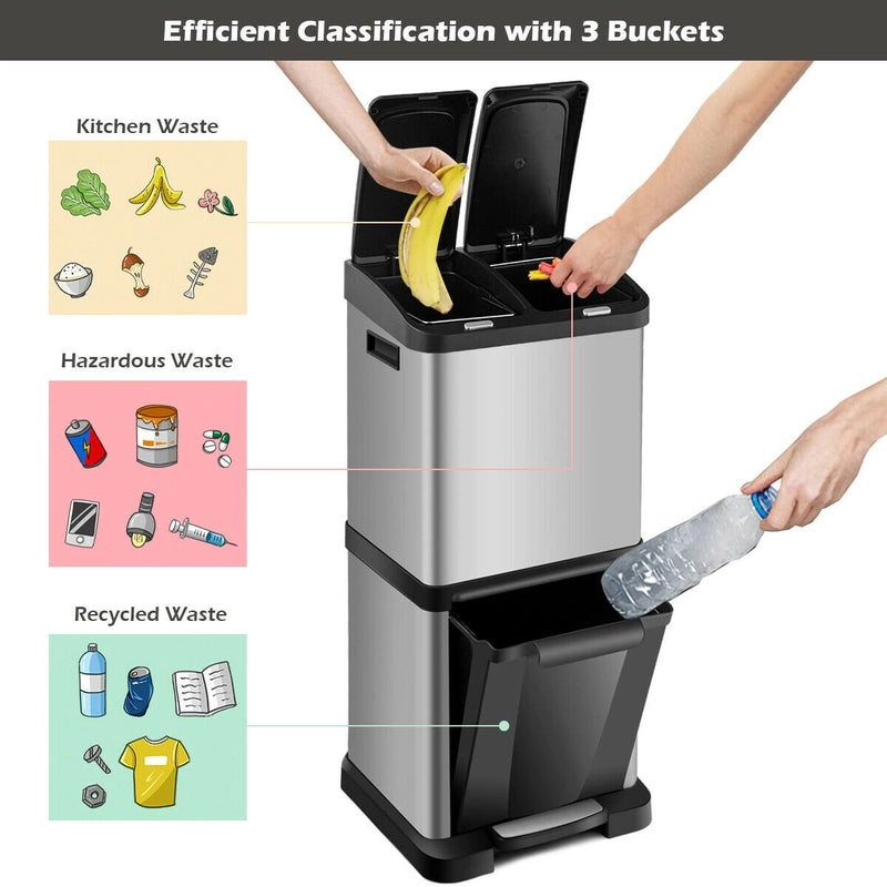 8.5 Gallon Garbage Bin with Pedal and 3 Buckets