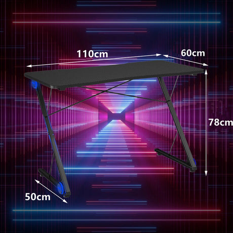 Z Shape Gaming Desk with LED Lights