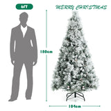 6 Feet Snow Flocked Christmas Tree with Pine Cone and Red Berries