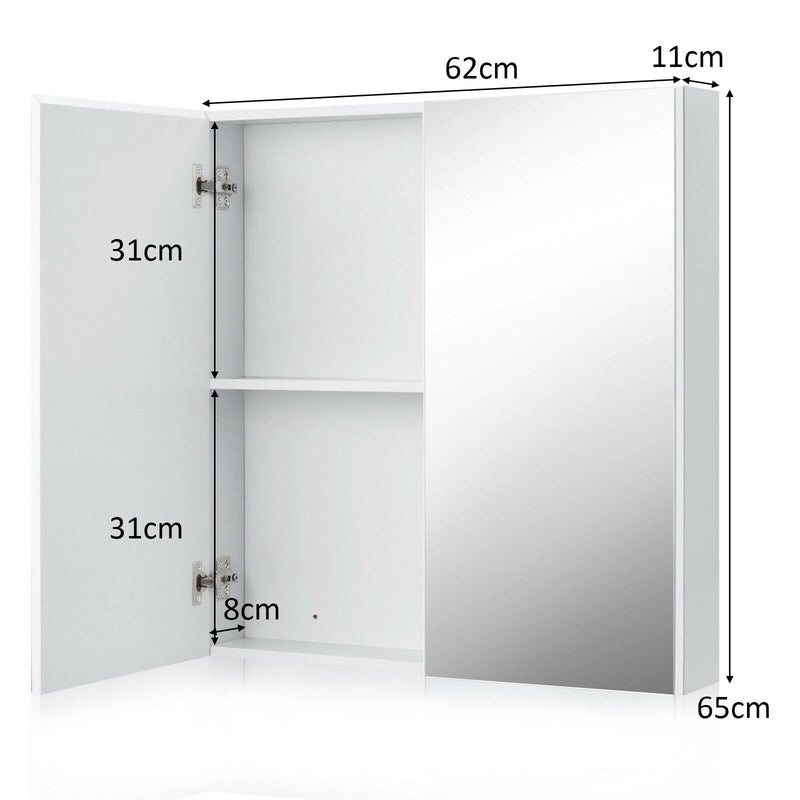 2-Tier Wall-Mounted Storage Cabinet with Double Mirror Doors