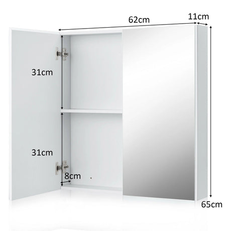 2-Tier Wall-Mounted Storage Cabinet with Double Mirror Doors