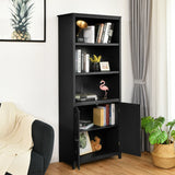 3-Shelf Bookcase with Double Doors &amp; Adjustable Shelves &amp; Cabinet-Black