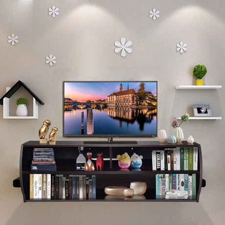 48.5 Inch 2 Tier Modern Wall Mounted Hanging Floating Shelf-Brown