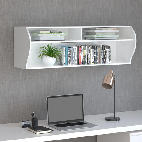 48.5 Inch 2 Tier Modern Wall Mounted Hanging Floating Shelf-White