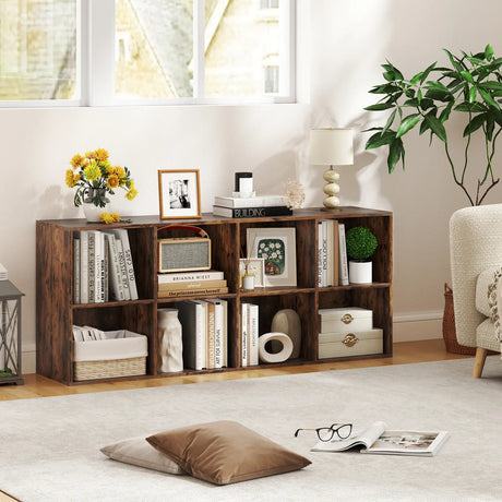 8-Cube Bookcase Bookshelf with 2 Anti-Tipping Kits-Rustic Brown