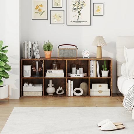 8-Cube Bookcase Bookshelf with 2 Anti-Tipping Kits-Rustic Brown